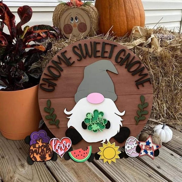 Cute 3D Seasonal Interchangeable Gnome Door Hanger
