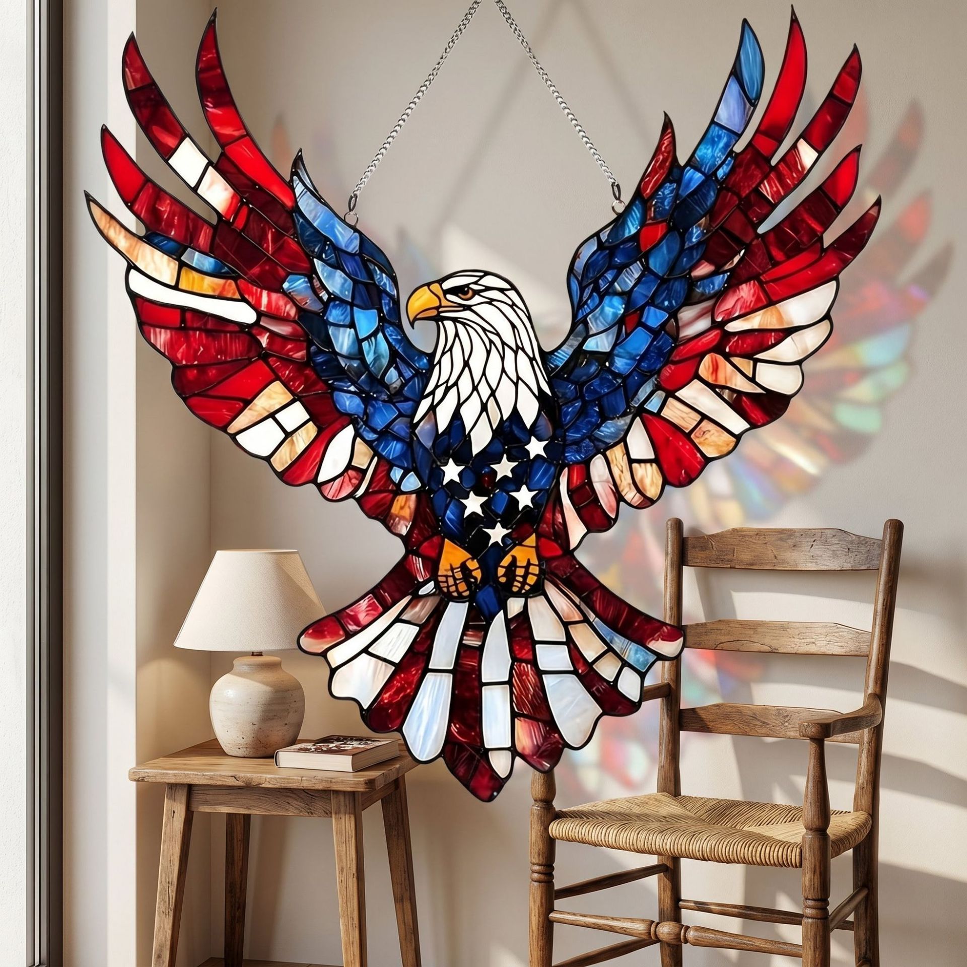 American Flag Freedom Eagle Sunlight Catcher – Patriotic Window Art