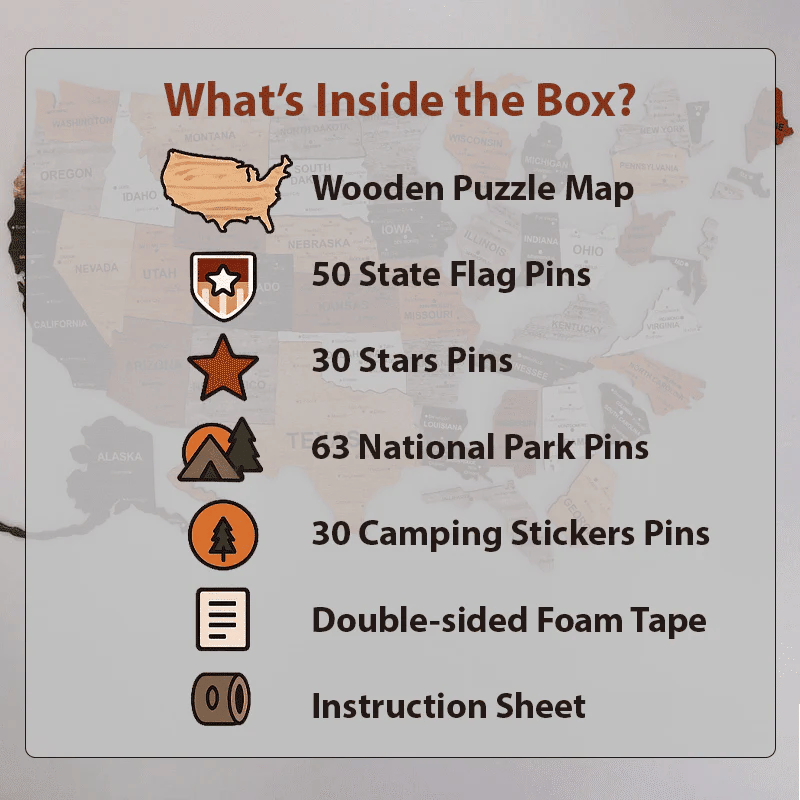 The United States Wooden Map Puzzle Full Packed (Made in USA)