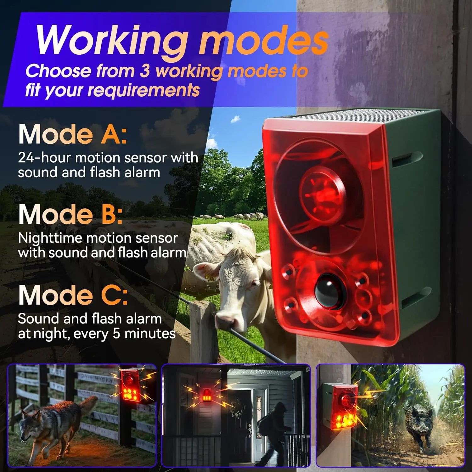 Outdoor motion alarm for garden yard orchard and farm protection