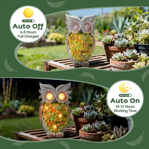 Solar Owl Garden Statue: Outdoor Resin Figurine, Ideal for Thanksgiving D&eacute;cor - Picture 3 of 8