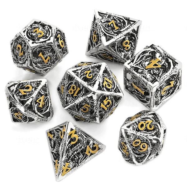 Hollow Metal Dragon Shaped Carving Dice Set