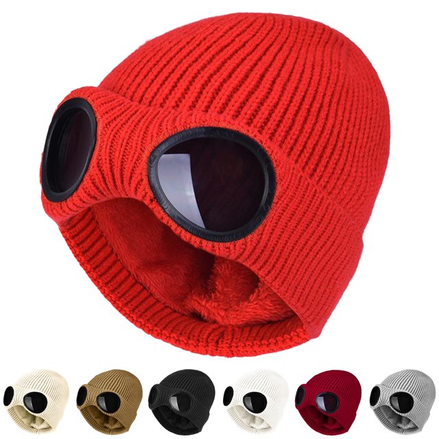 Unisex Solid Color Goggle Lens Design Beanie Hat