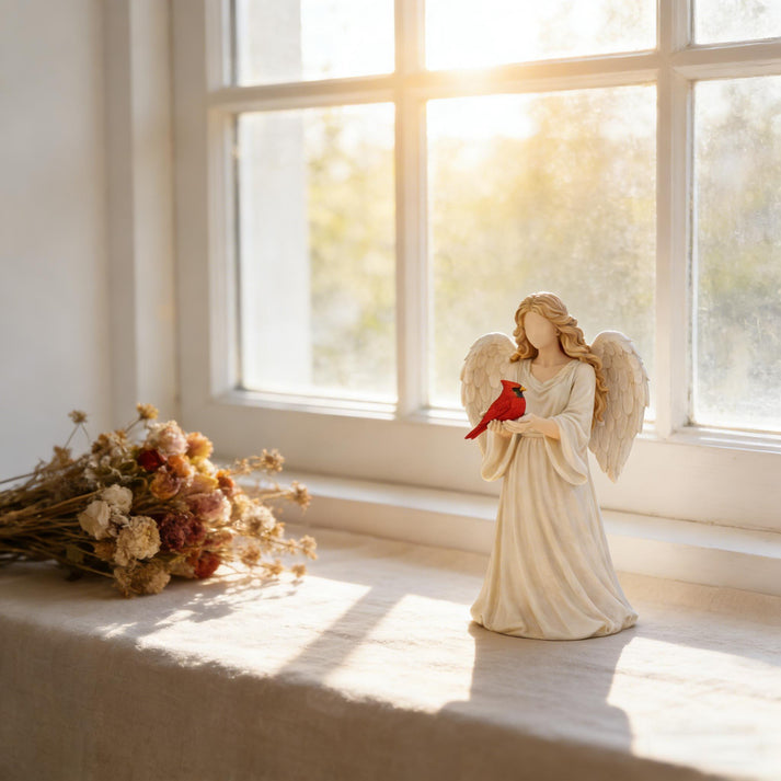 🐦Handcrafted Cardinal & Angel Memorial Statues – A Symbol of Love, Peace, and Remembrance