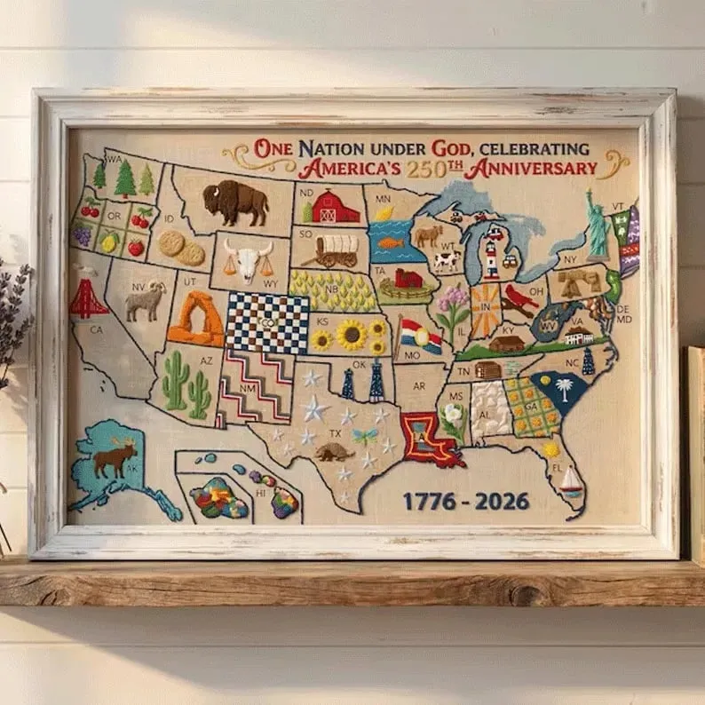 🔥Last Day 49% OFF - 🇺🇸 USA Map Cross Stitch DIY Kit🧵