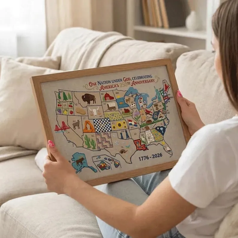🔥Last Day 49% OFF - 🇺🇸 USA Map Cross Stitch DIY Kit🧵