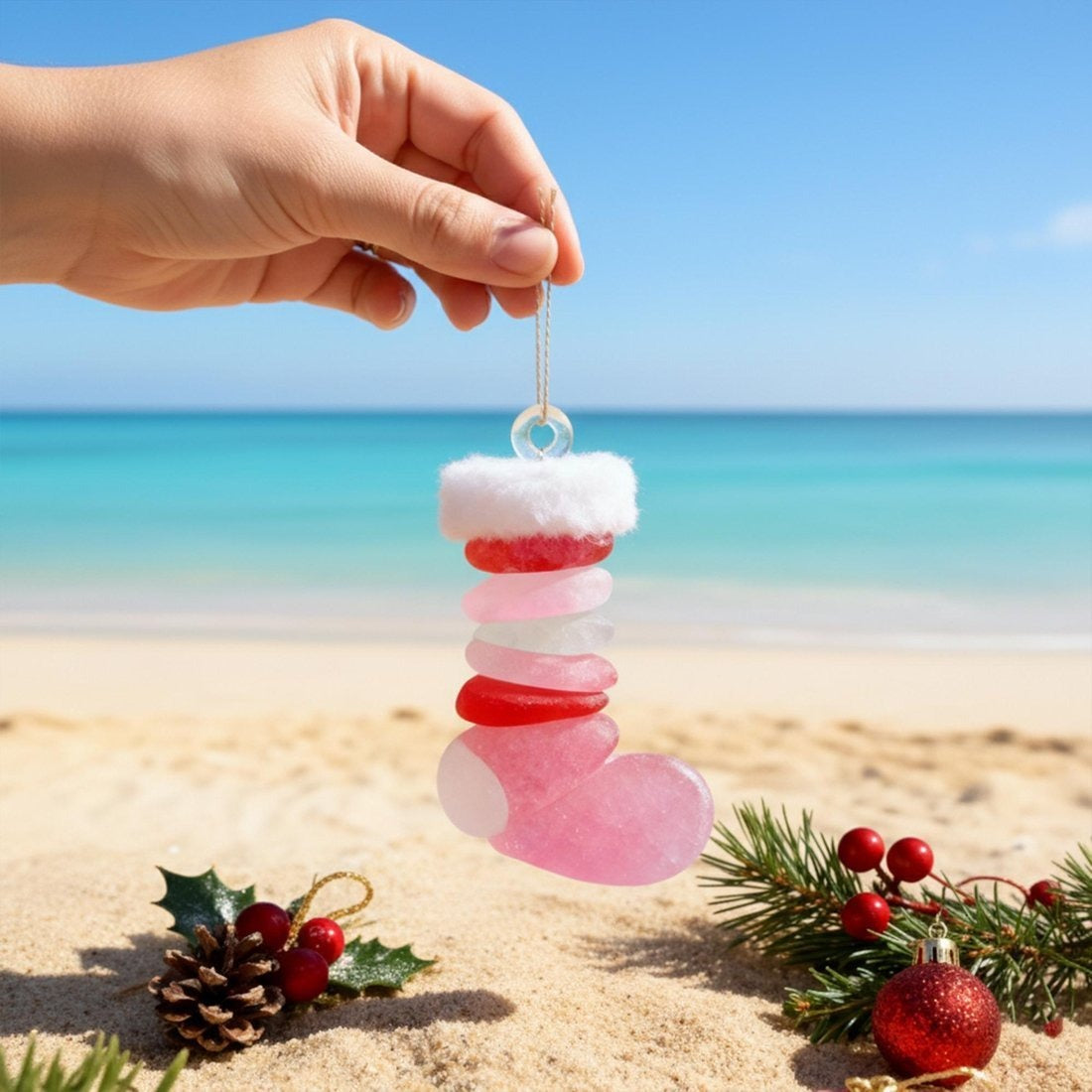 🔥Handmade Sea Glass Christmas Ornament
