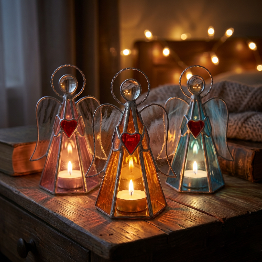 Guardian Angel Stained Glass Candle Holder  – Sunlight by Day, Warm Glow by Night