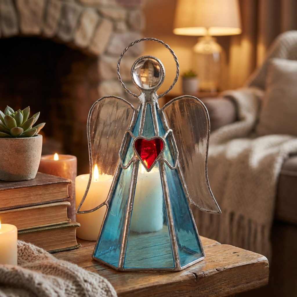 Guardian Angel Stained Glass Candle Holder  – Sunlight by Day, Warm Glow by Night