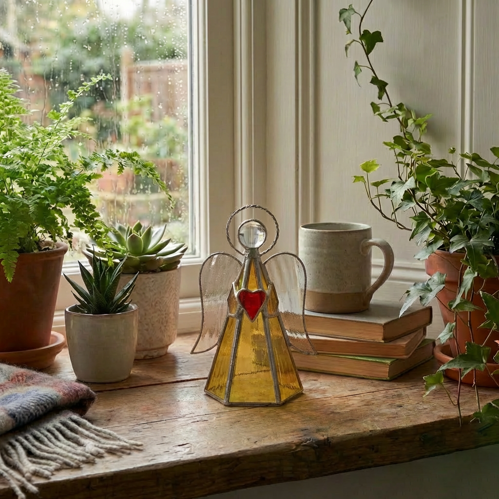 Guardian Angel Stained Glass Candle Holder  – Sunlight by Day, Warm Glow by Night