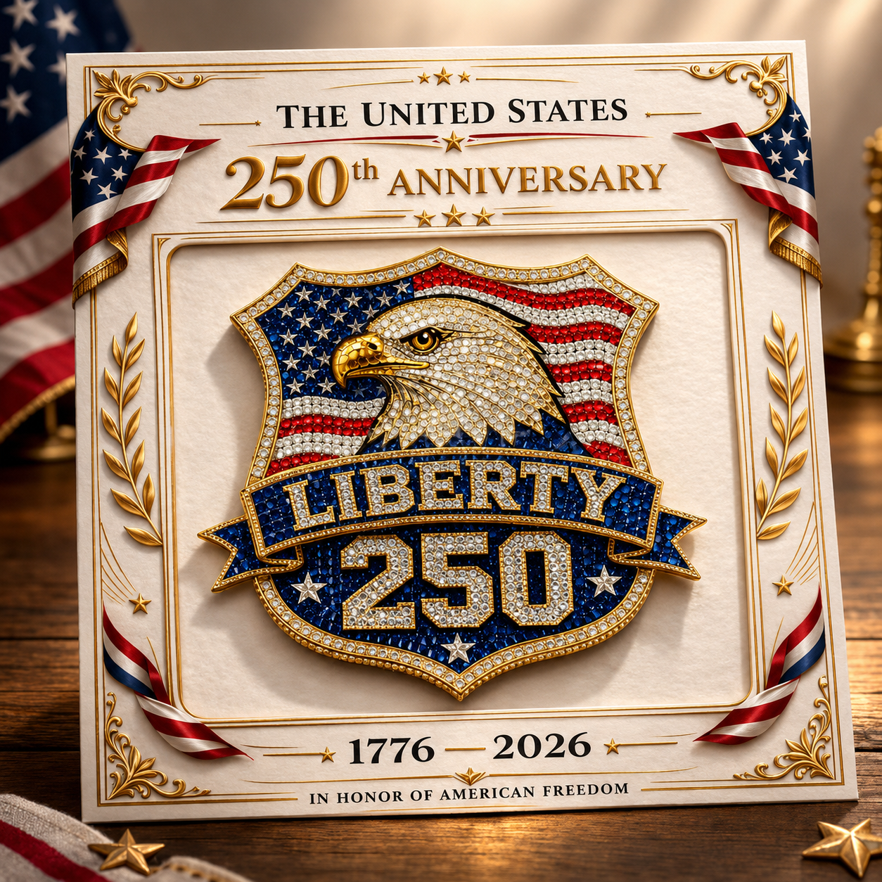 USA 250th Anniversary Rhinestone Brooch