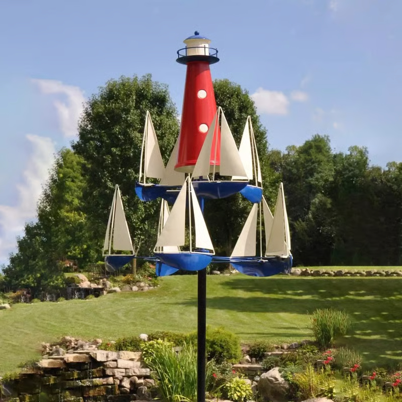 🔥Sailboat Windmill Metal Decorative Summer Lighthouse Wind Catcher Nautical Wind🔥