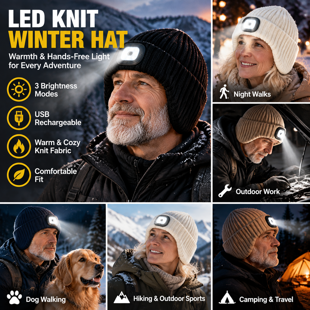 Classic Ribbed LED Beanie with Ear Coverage – USB Rechargeable Hands-Free Light