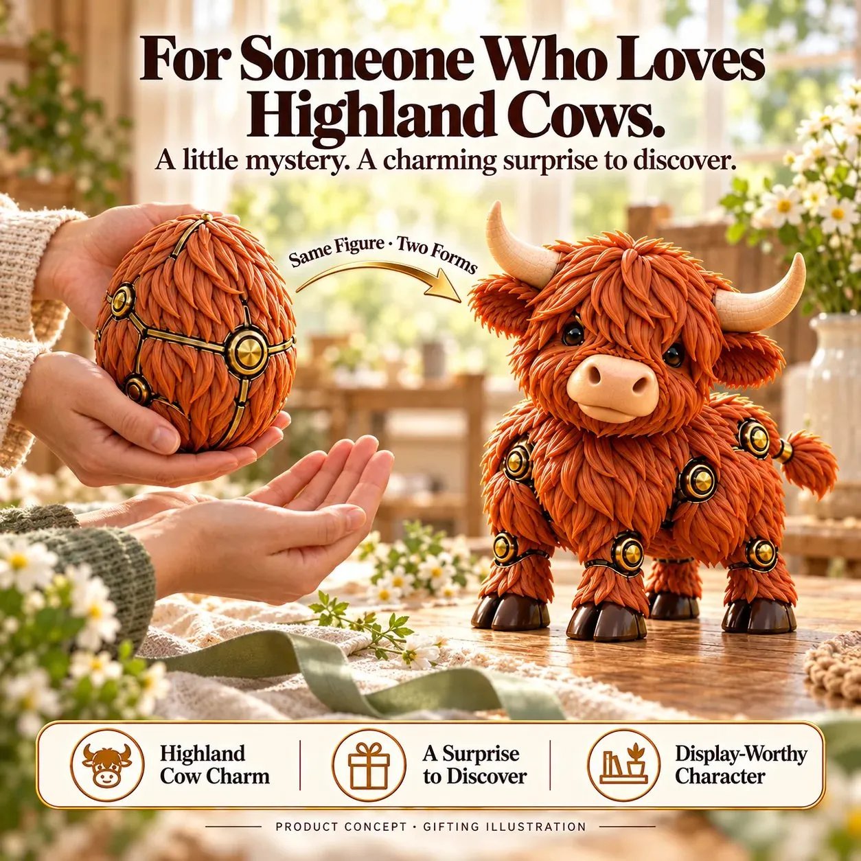 Highland cow egg concept gift idea featuring egg and cow forms