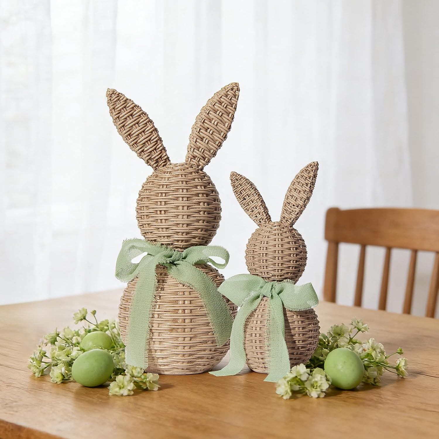  2Pcs Faux Wicker Easter Bunny Figurines