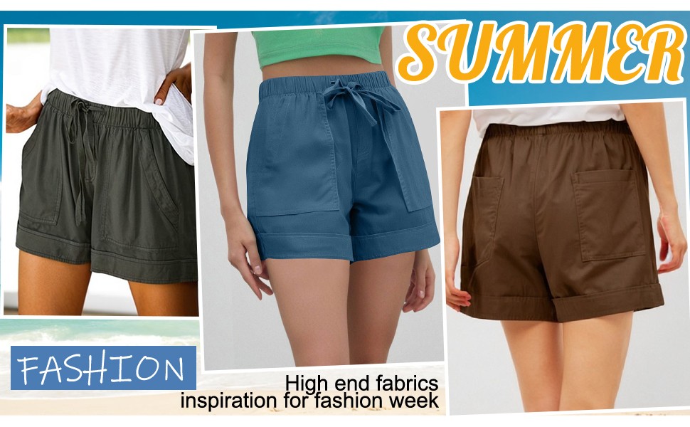 Linen Womens Shorts with Pockets Drawstring Elastic Waist Cotton Linen Beach Summer Clothes