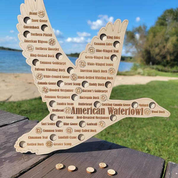 🎣 American Game Fish Sign with Hook Cutouts to Track Your Catch