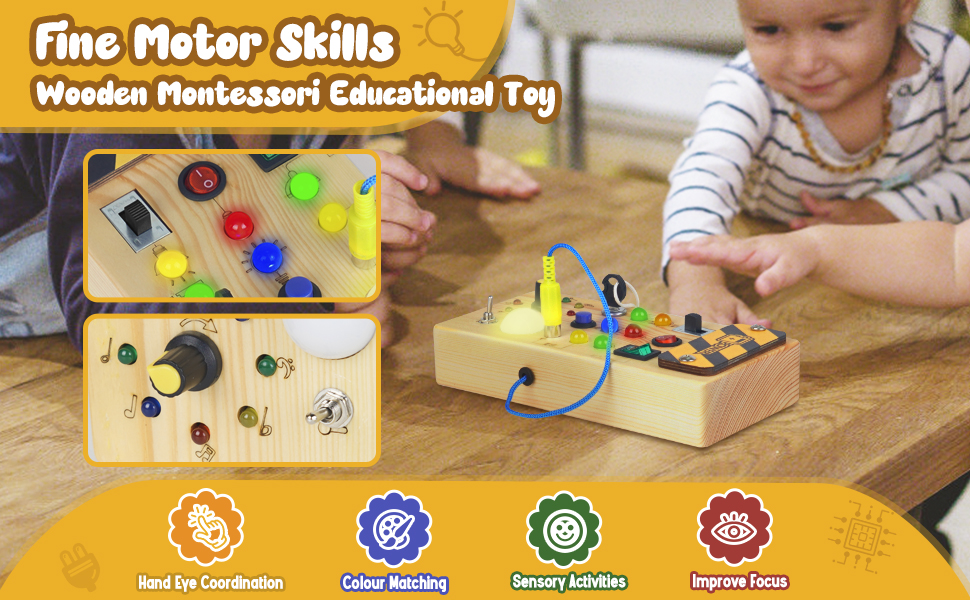 montessori toddler busy board,  baby wooden busy board sensory toys light switch toys travel toys