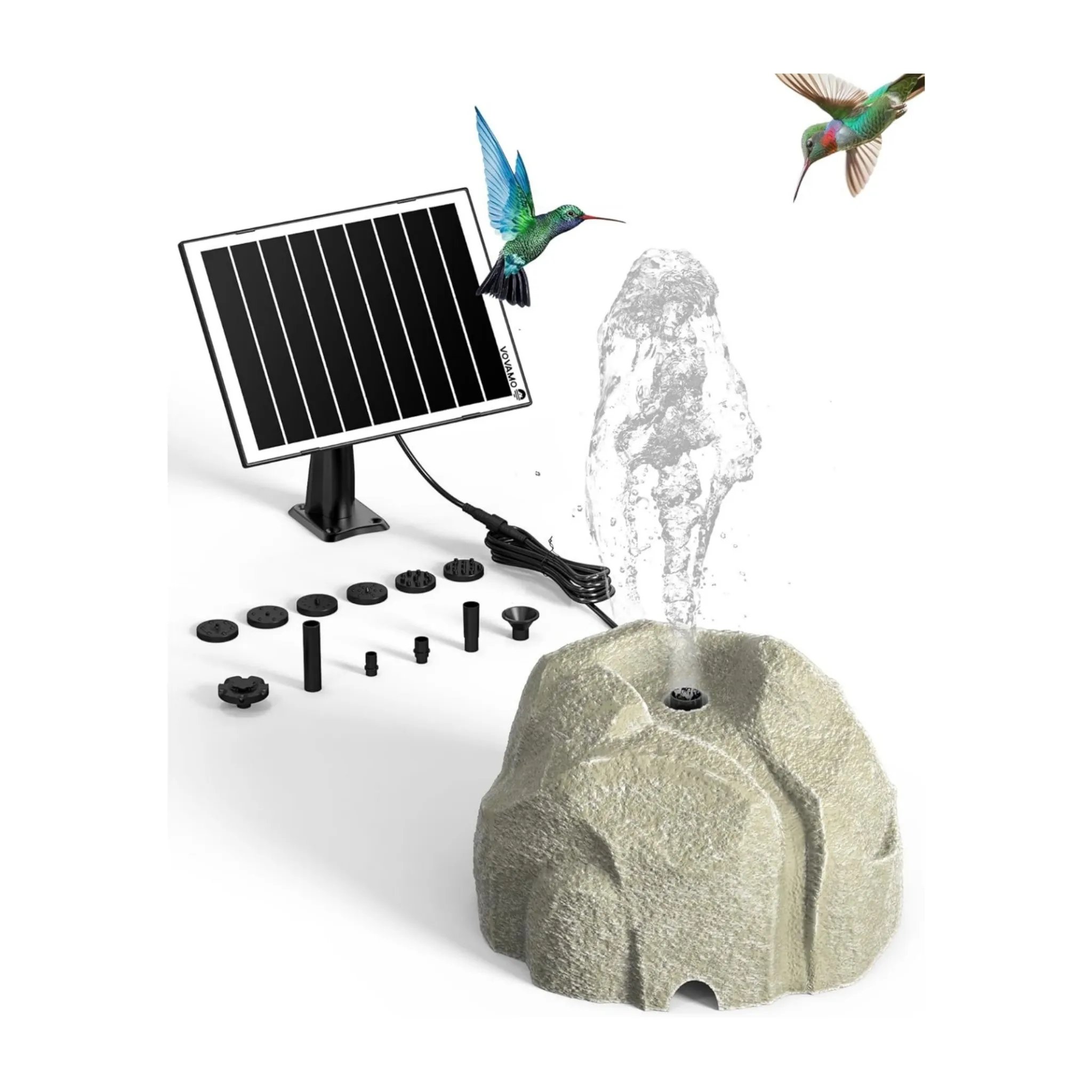 Realistic Granite Rock Solar Bird Bath Fountain