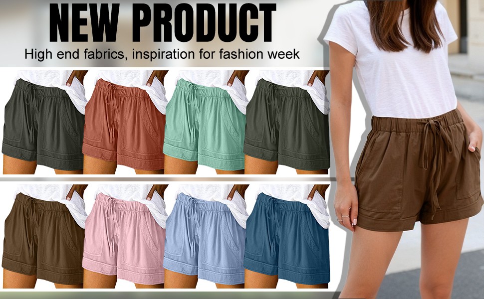 Linen Womens Shorts with Pockets Drawstring Elastic Waist Cotton Linen Beach Summer Clothes