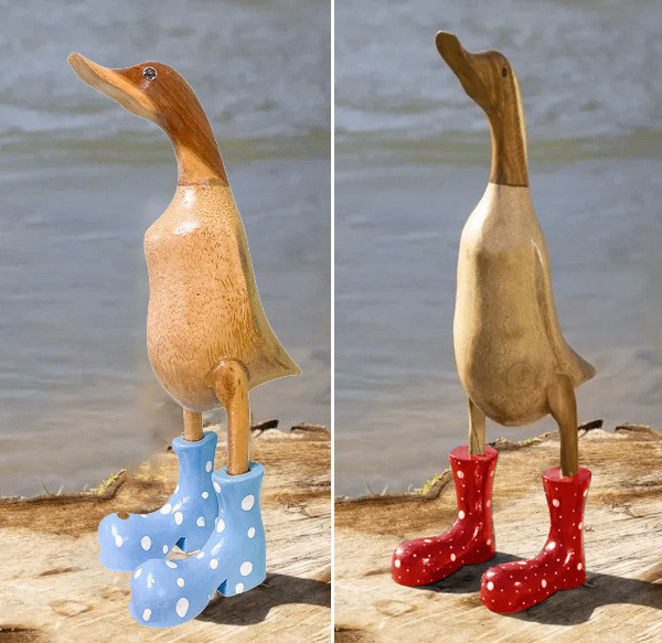 🌈Hand Carved Wellies Duck Family💞