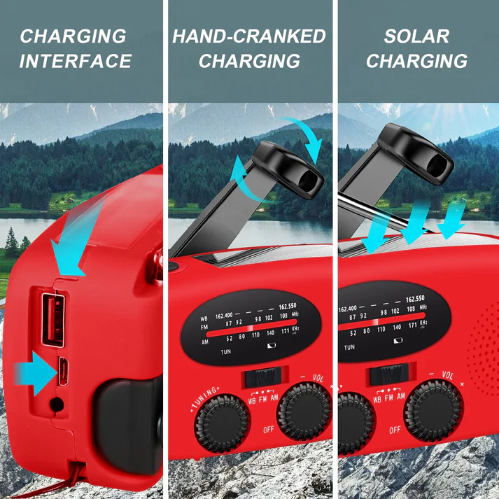 High Brightness Portable Hand Crank Solar Powered Flashlights