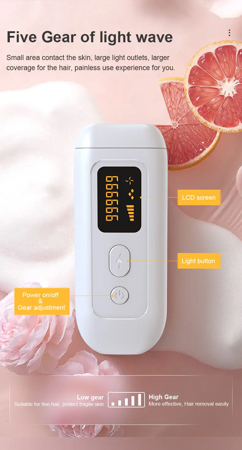 1pc effective and safety ipl hair removal device for women and men permanent hair removal 999 999 flashes painless hair remover on armpits back legs arms face bikini line 5 different modes also help to smooth skin 7 08 x2 68 details 6