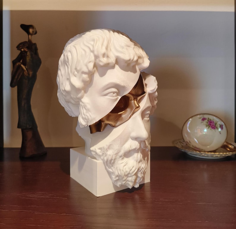 Marcus Aurelius: Memento Mori, Roman Stoic Emperor Bust | Removable Skull | Office Decor Gift | Reminder of life impermanence | 25cm (10in)