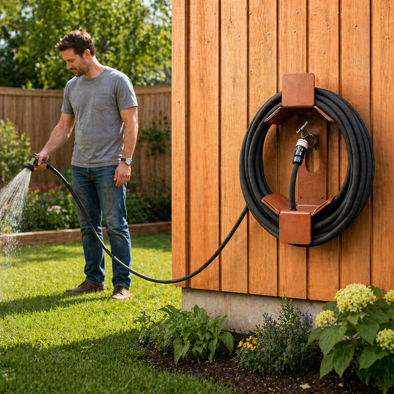 Wall‑Mounted Garden Hose Storage Bracket 