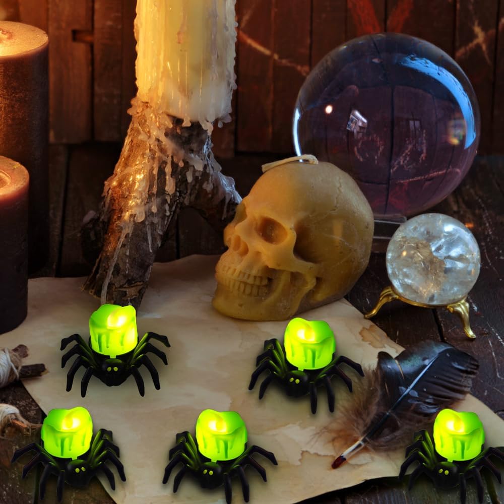 🏆2025 Halloween Hot Sale⚡🎃Halloween LED Pumpkin Lamp with Creepy Spider - Flameless Flickering Candle Light for Home Decor🕷️