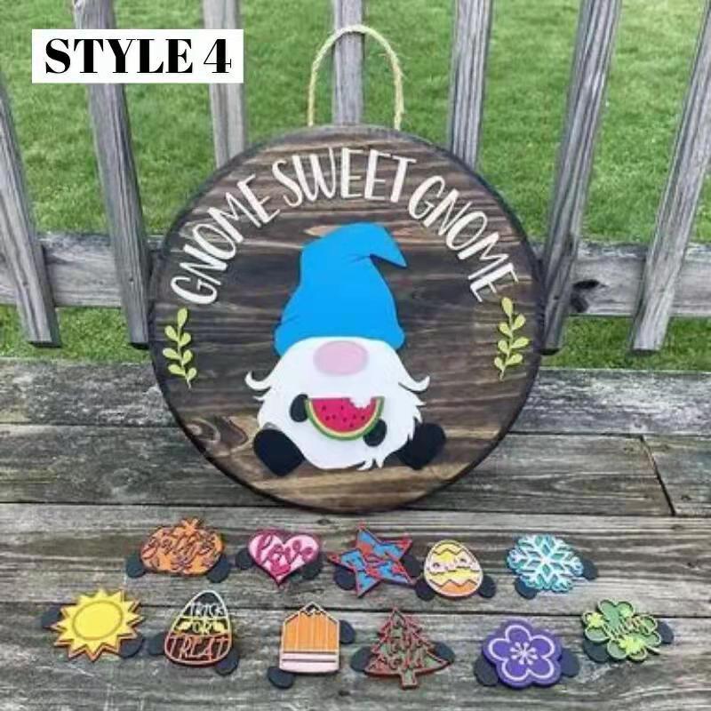🎉Interchangeable Wooden Gnome Welcome Sign🎈