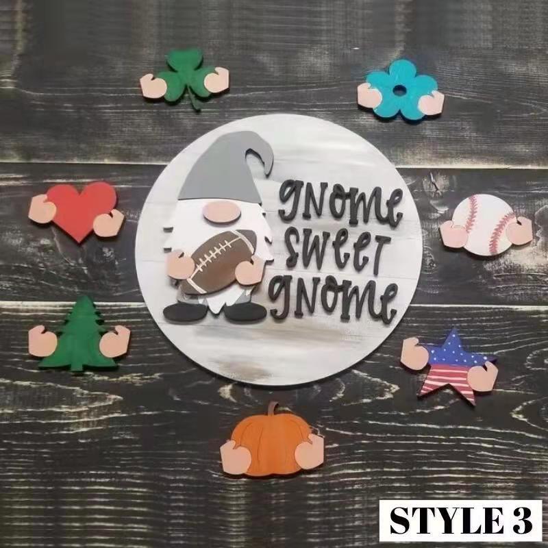 🎉Interchangeable Wooden Gnome Welcome Sign🎈