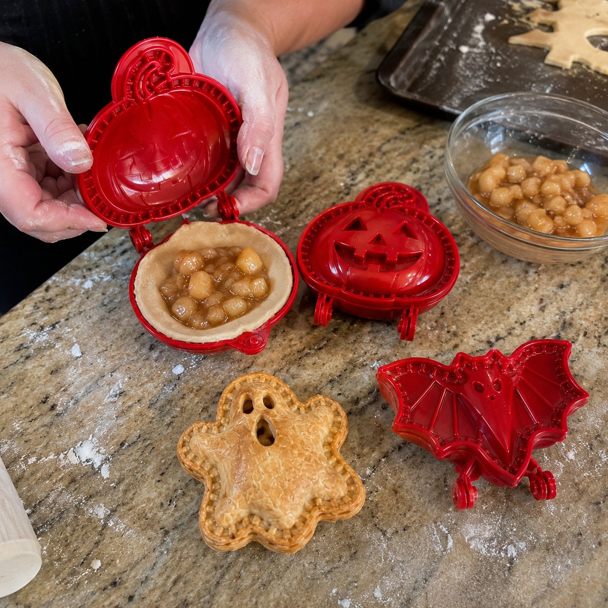 Customer using Halloween hand pie mold Customer using Halloween hand pie mold
