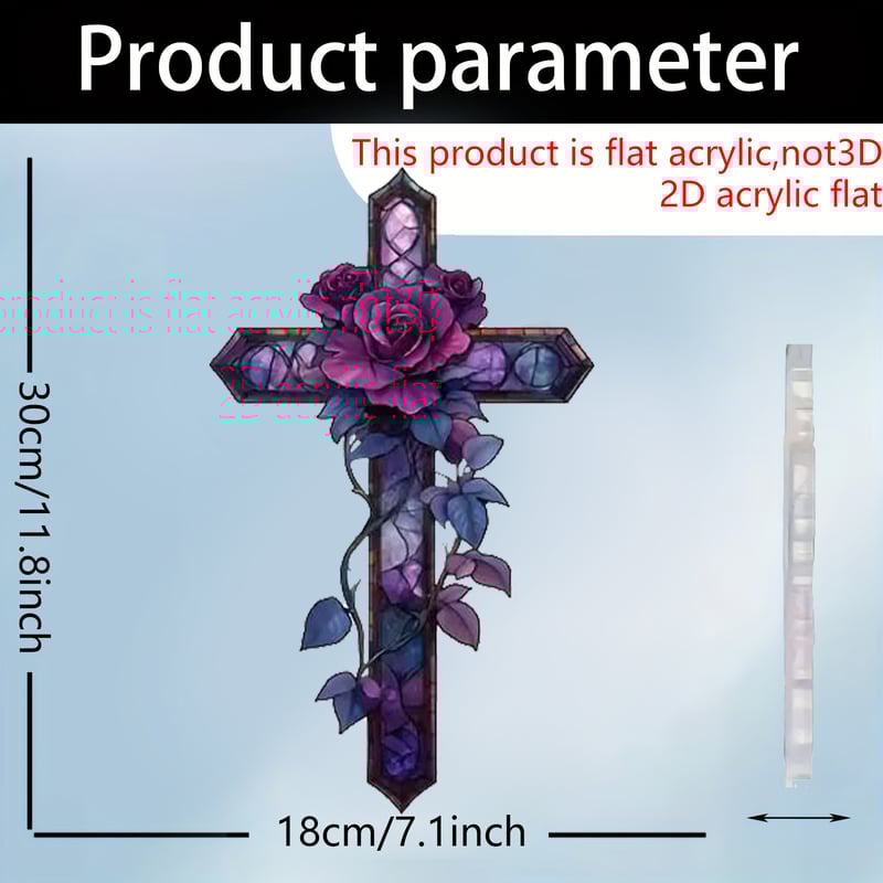 ✝️💜Purple Rose Cross Suncatcher Hanging Decor