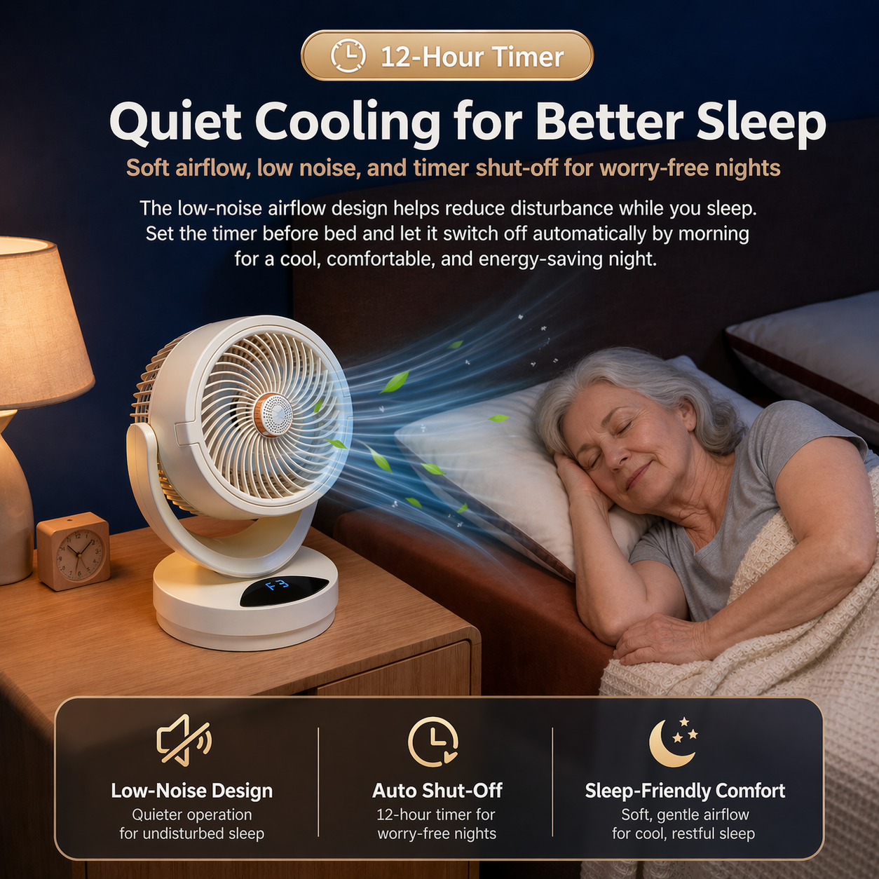 12 Inch Quiet Cooling Desk Fan Oscillating for Bedroom