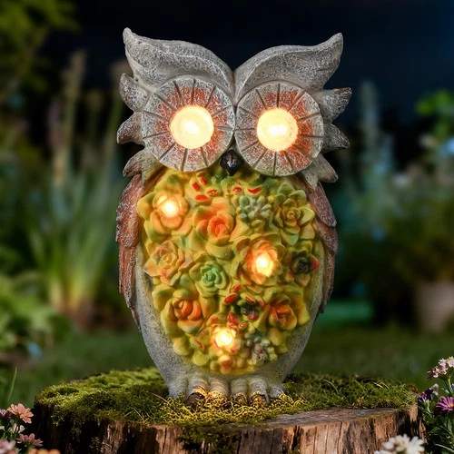 Solar Owl Garden Statue: Outdoor Resin Figurine, Ideal for Thanksgiving D&eacute;cor - Picture 1 of 8