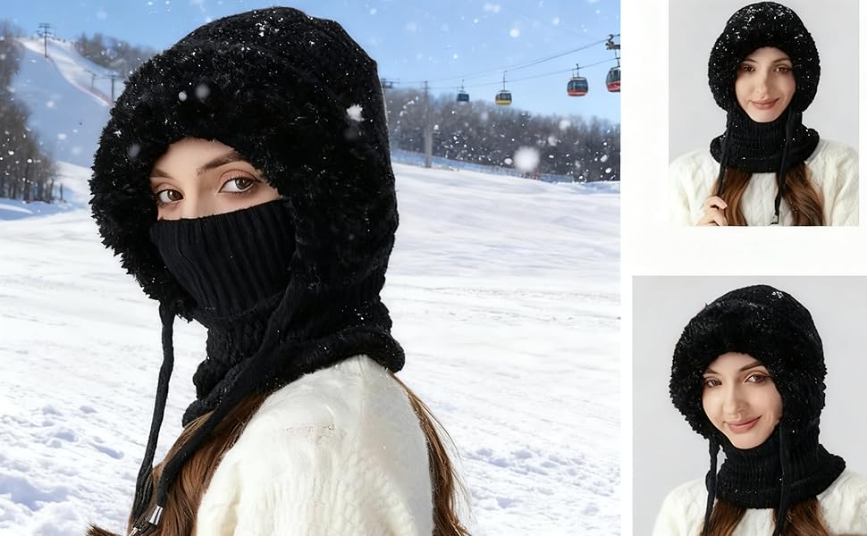 3-in-1 Convertible Balaclava Knitted Ski Scarf and Face Mask Sherpa Hood