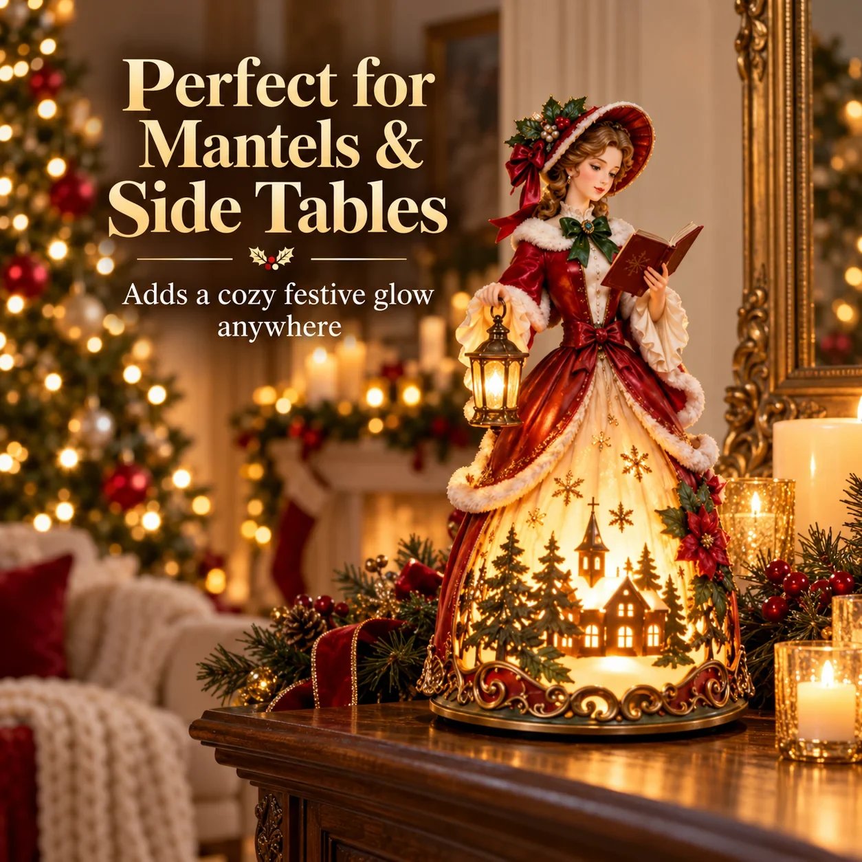 Victorian Christmas Caroler Lamp on mantel or side table