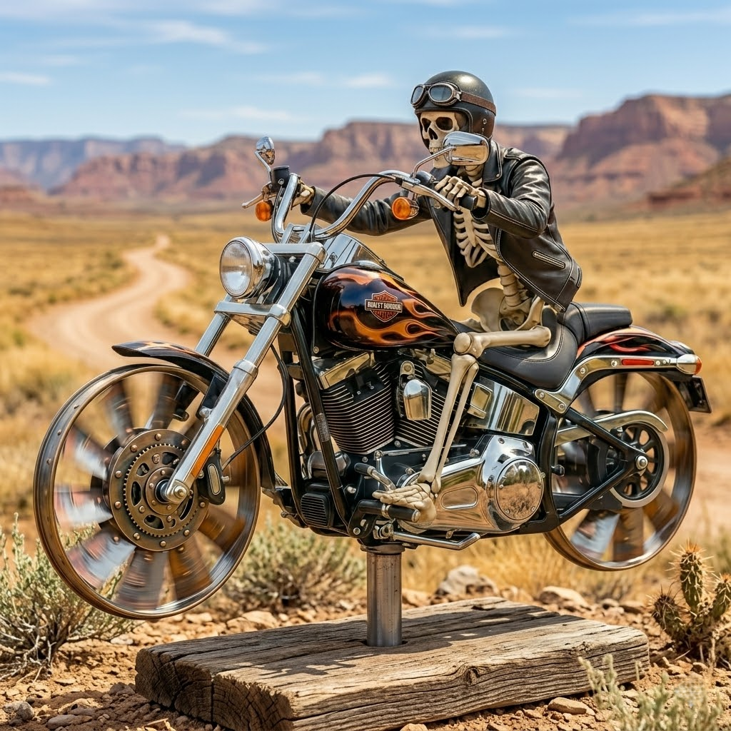 Skeleton Biker Wind Spinner