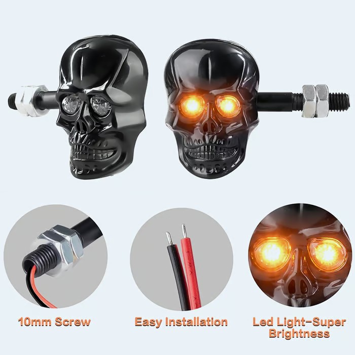 Skull Head LED Amber Turn Signal Indicator Light