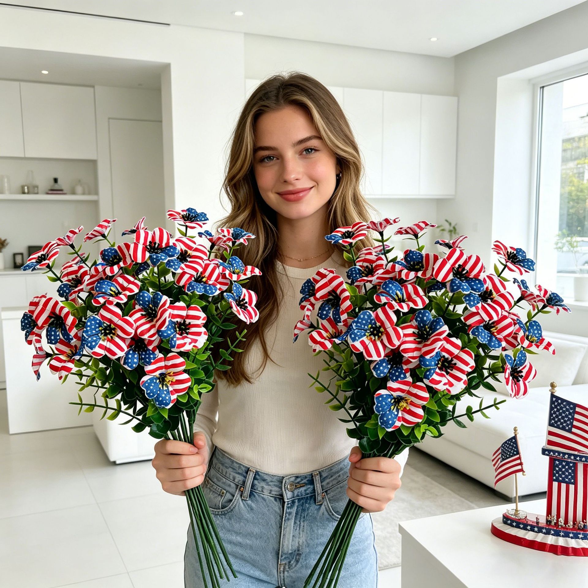 Red, White & Blue Artificial Violet Bouquet