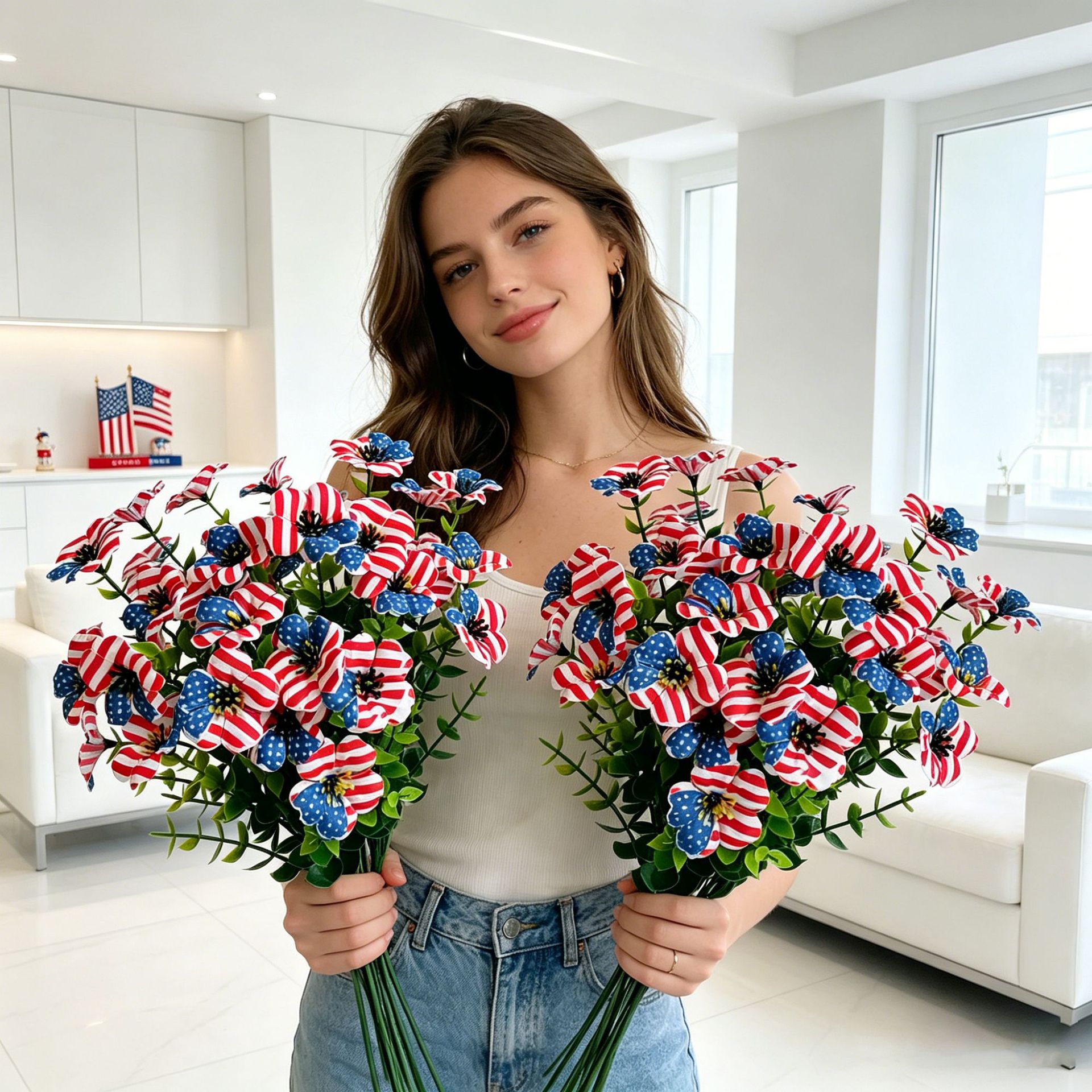 Red, White & Blue Artificial Violet Bouquet