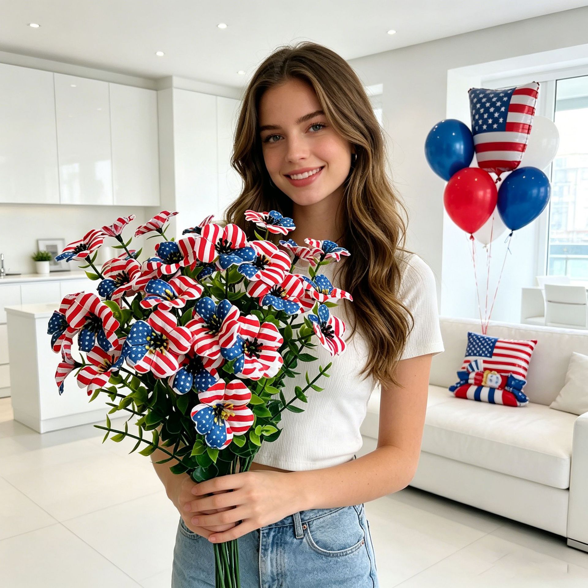 Red, White & Blue Artificial Violet Bouquet