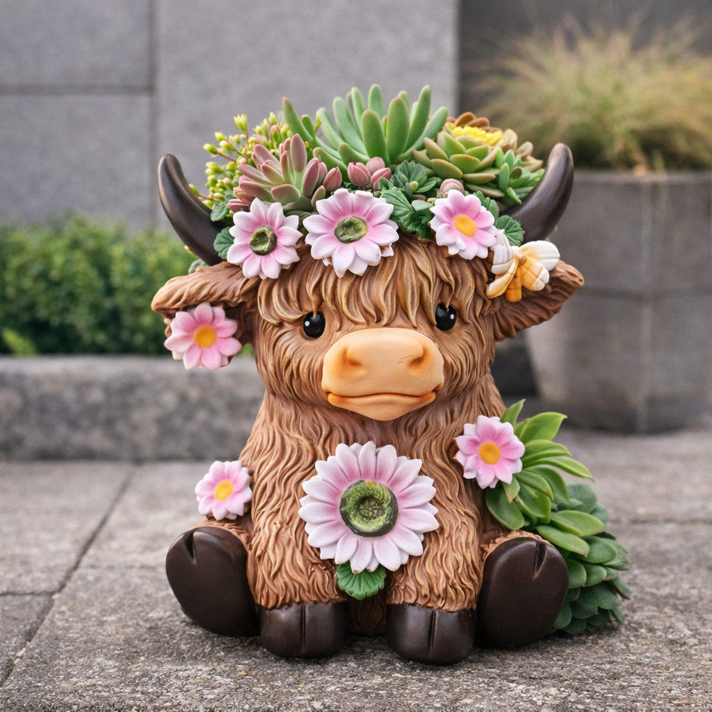 🐮 Highland Cow Planter & Figurine