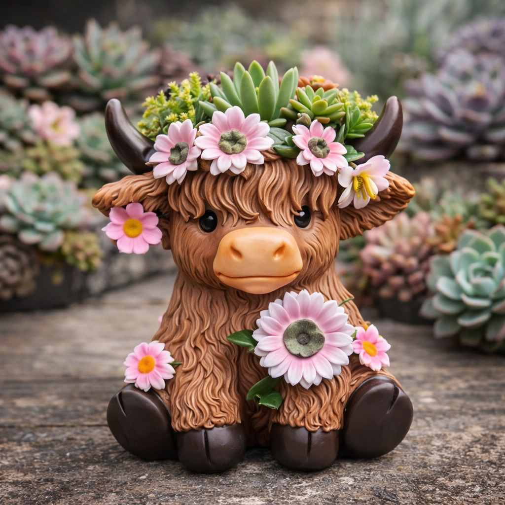 🐮 Highland Cow Planter & Figurine