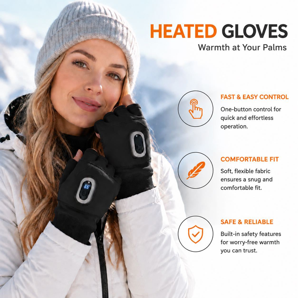 Graphene Heated Fingerless Gloves – 5 Heat Levels & Up to 10 Hours of Warmth