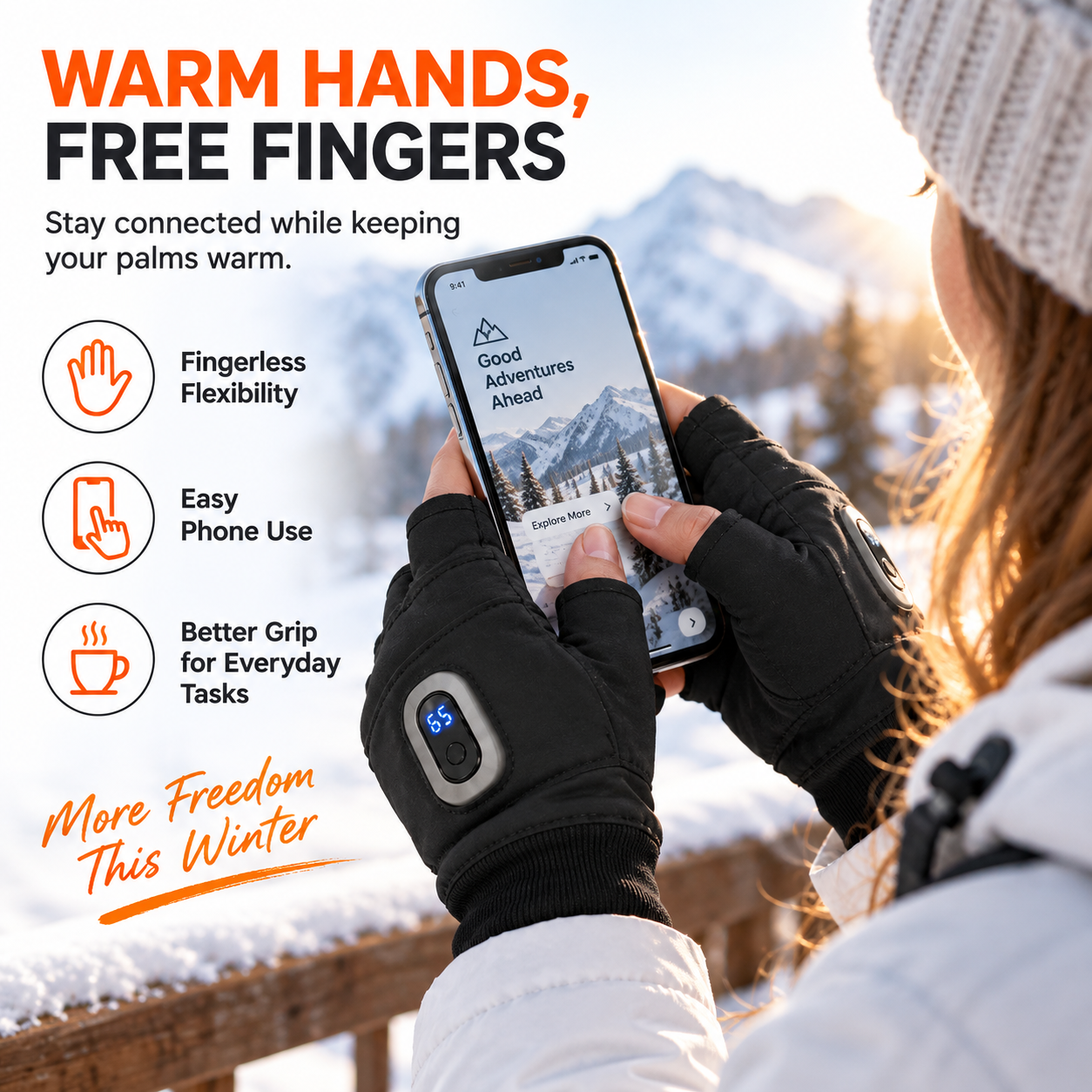 Graphene Heated Fingerless Gloves – 5 Heat Levels & Up to 10 Hours of Warmth