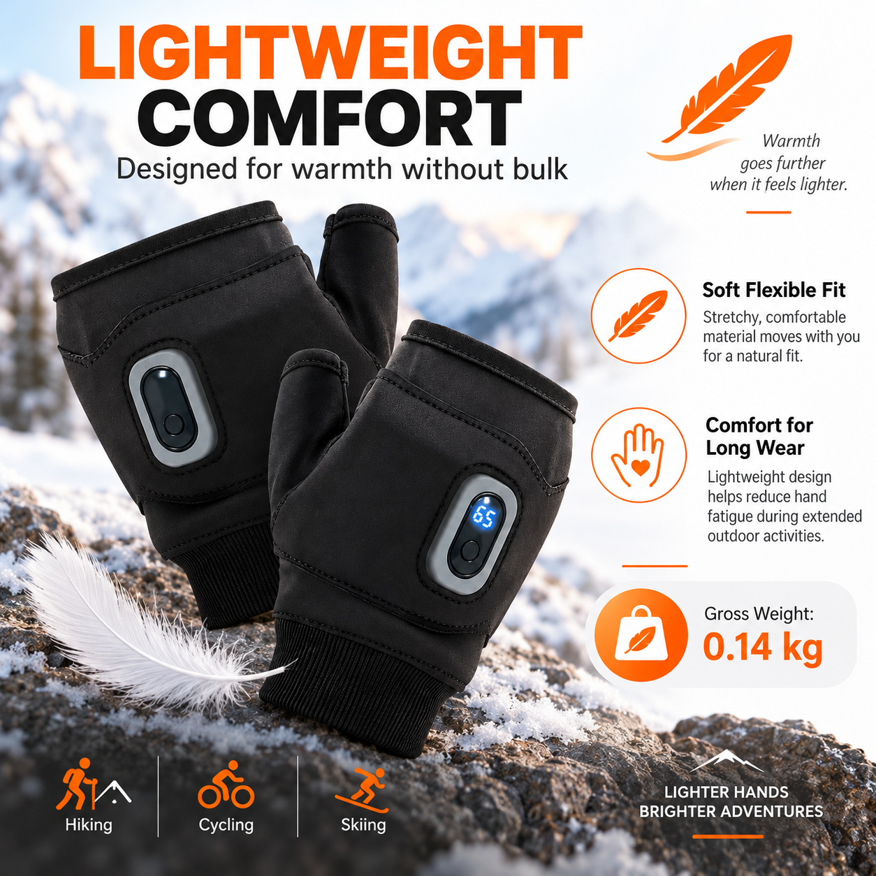 Graphene Heated Fingerless Gloves – 5 Heat Levels & Up to 10 Hours of Warmth