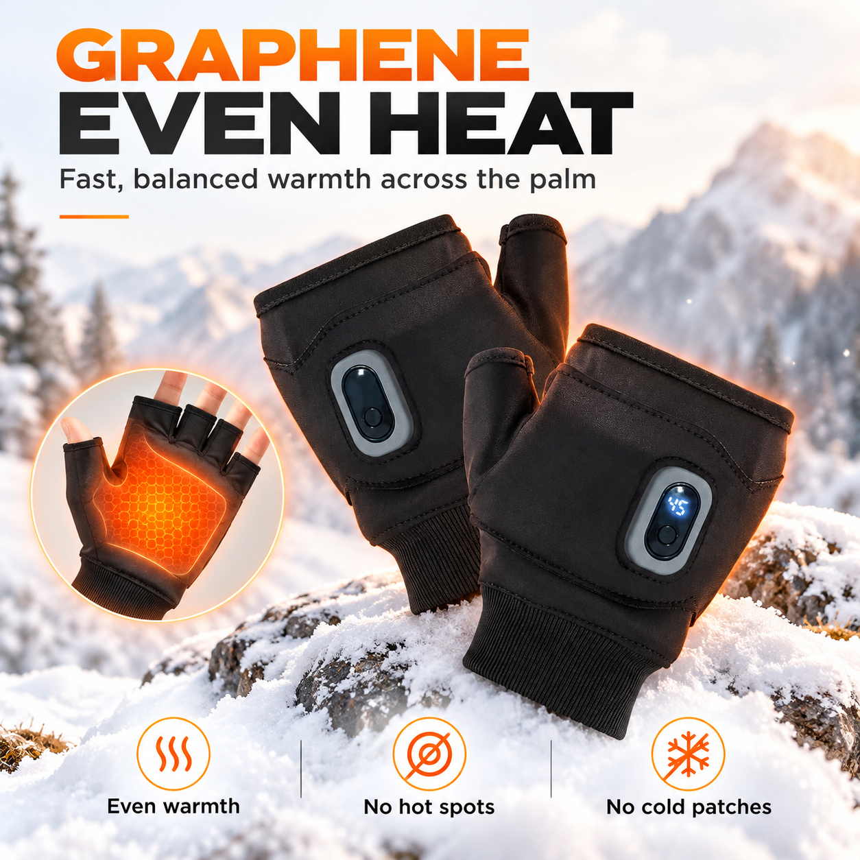 Graphene Heated Fingerless Gloves – 5 Heat Levels & Up to 10 Hours of Warmth