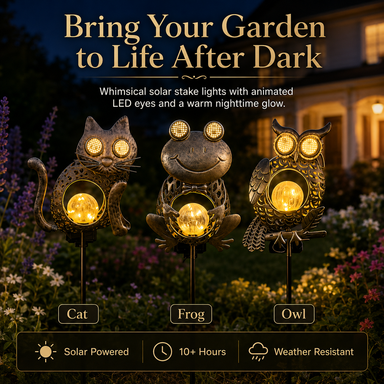 Dynamic Solar Animal Garden Stake Light 🐸🐱🦉